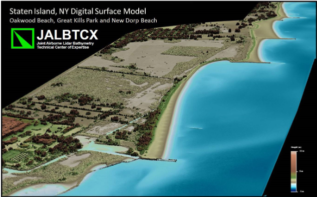 An image showing the shoreline elevations along the coast of Staten Island, New York, as sample elevation image.