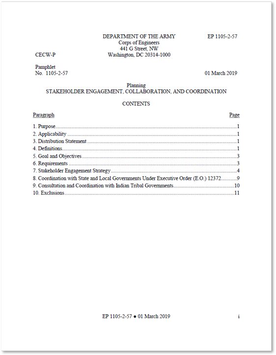 Cover of Engineering Pamphlet: 1105-2-57: stakeholder engagement, collaboration, and coordination