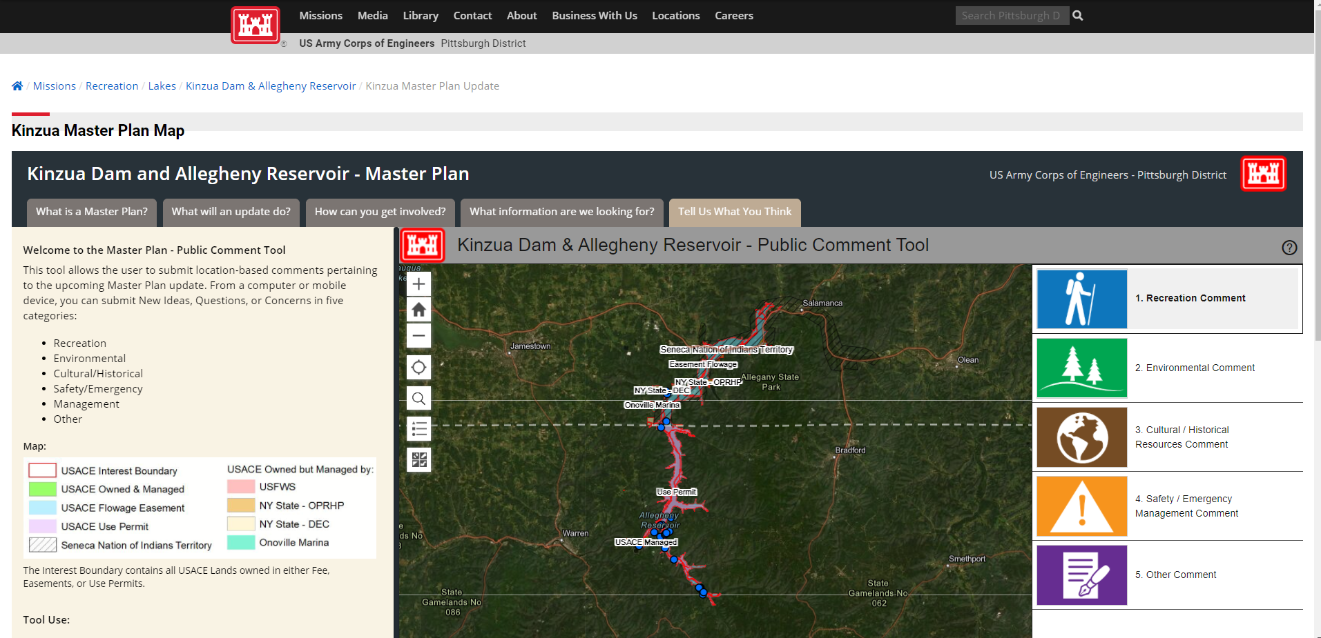 Kinzua Dam and Allegheny Reservoir Master Plan Crowd Source website screenshot