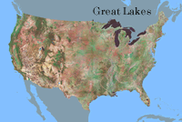 Map of United States showing Great Lakes.