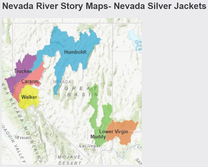 Graphic of Storymap locations of Nevada Rivers
