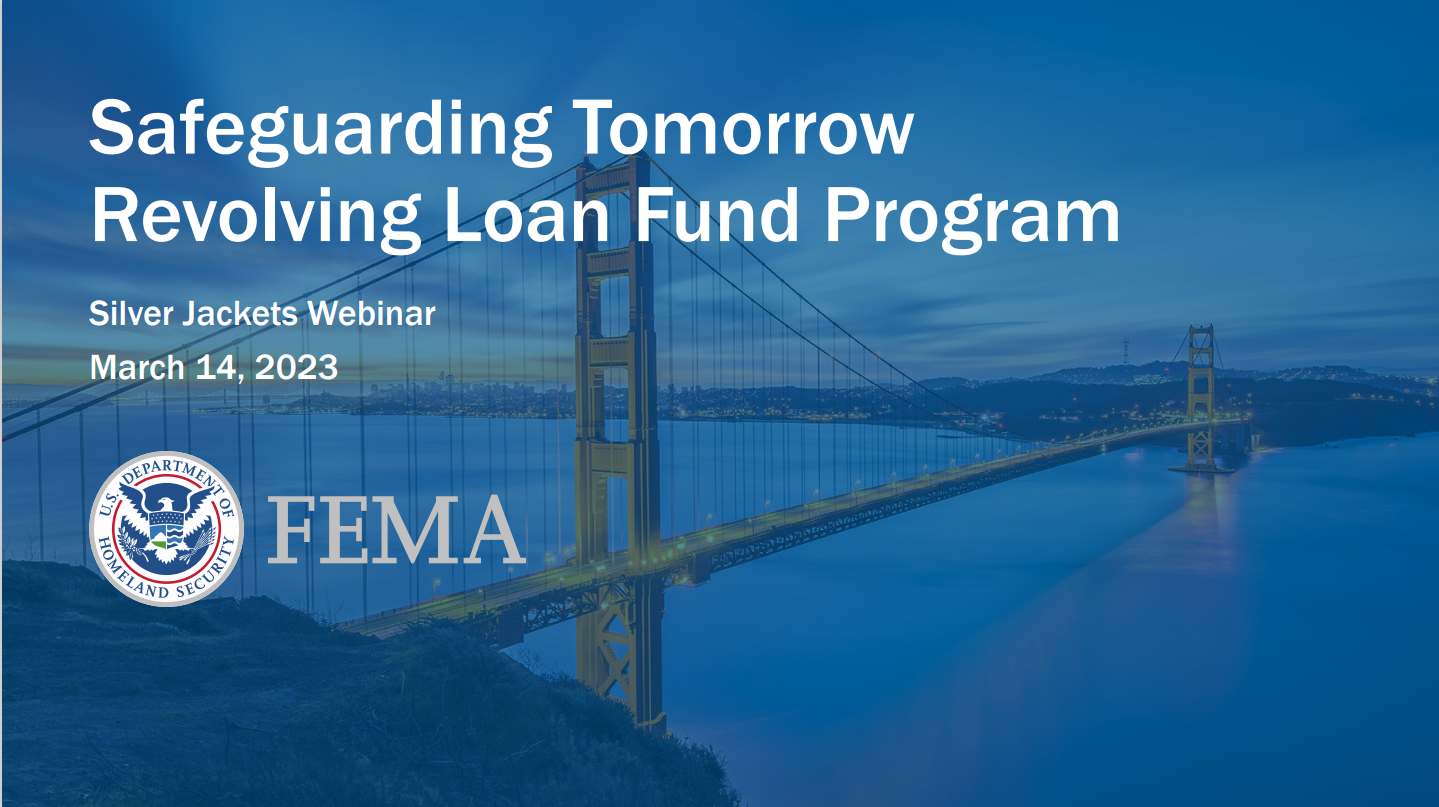 graphic of FEMA Revolving Loan Fund Program webinar cover slide